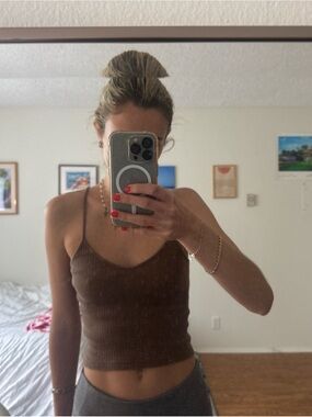 Brandy Melville Brown Ribbed Spaghetti-Strap Cami